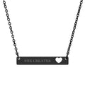 "She Creates" Engraved Cutout Heart Bar Necklace